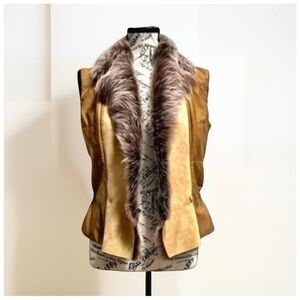 Ermanno Scervino Leather Faux Fur Trim Vest | Size 8 | Designer Luxury | Italy